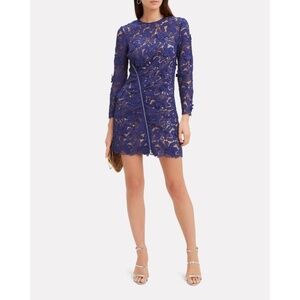 Self Portrait Lily Zip Detail Blue Guipure Lace Mini Dress